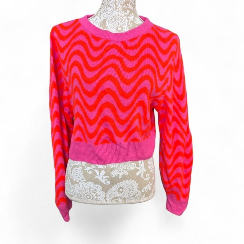 H&M Hot Pink and Orange Wavy Bold Colorful Cropped Sweater Preppy Dopamine